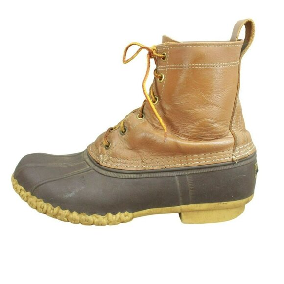 LL Bean Brown Leather Lace Up Round Toe Unlined Ankle Duck Boots Size 9 M - Picture 1 of 9